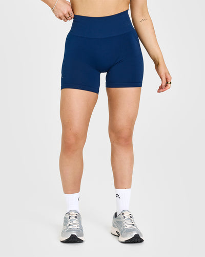 Effortless Seamless Shorts with White Logo | Midnight