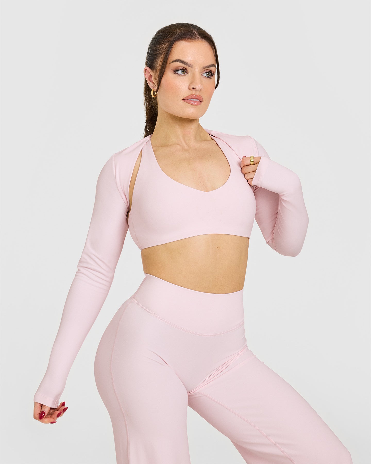 SoftMotion™ Long Sleeve Shrug with White Logo | Ballet Pink