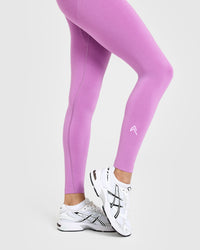 Effortless Seamless Leggings with White Logo | Orchid Purple