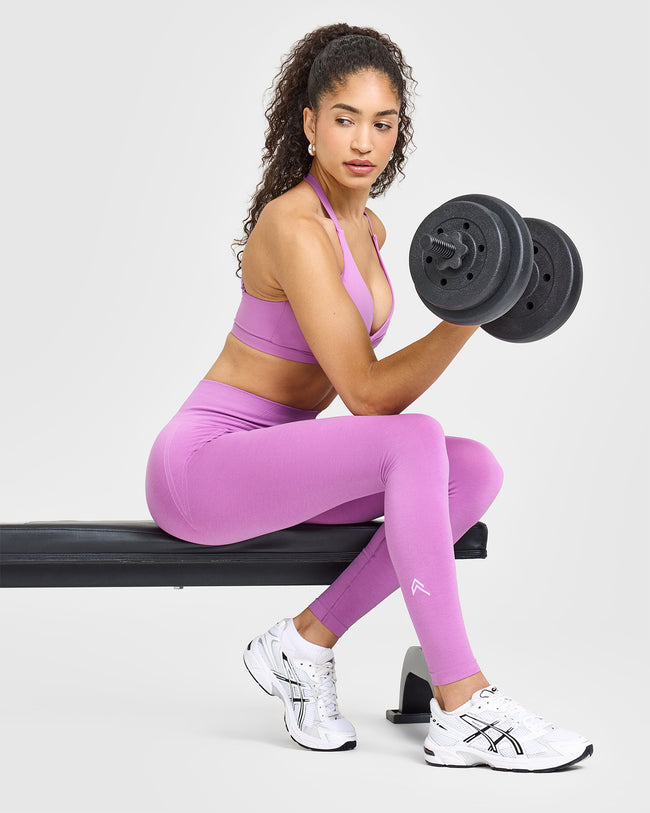 Effortless Seamless Leggings with White Logo | Orchid Purple