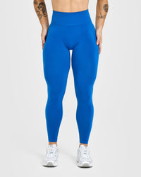 Effortless Seamless Leggings with White Logo | Oasis Blue