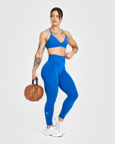 Effortless Seamless Leggings with White Logo | Oasis Blue