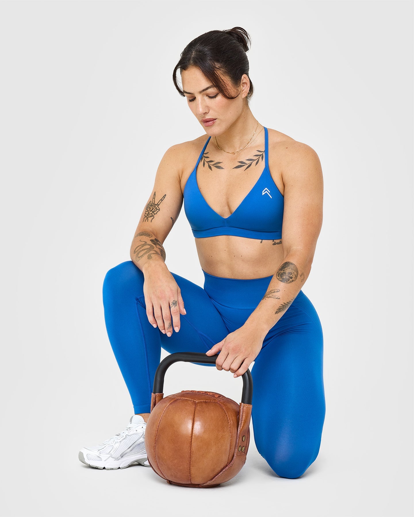 Effortless Seamless Leggings with White Logo | Oasis Blue