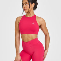 EasyLift™ High Neck Sports Bra with White Logo | Berry Bloom
