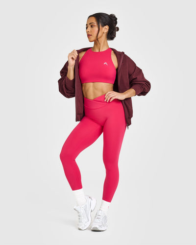 EasyLift™ High Neck Sports Bra with White Logo | Berry Bloom