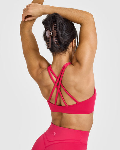 EasyLift™ High Neck Sports Bra with White Logo | Berry Bloom