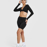 Unified Twist Front Long Sleeve Crop Top | Black