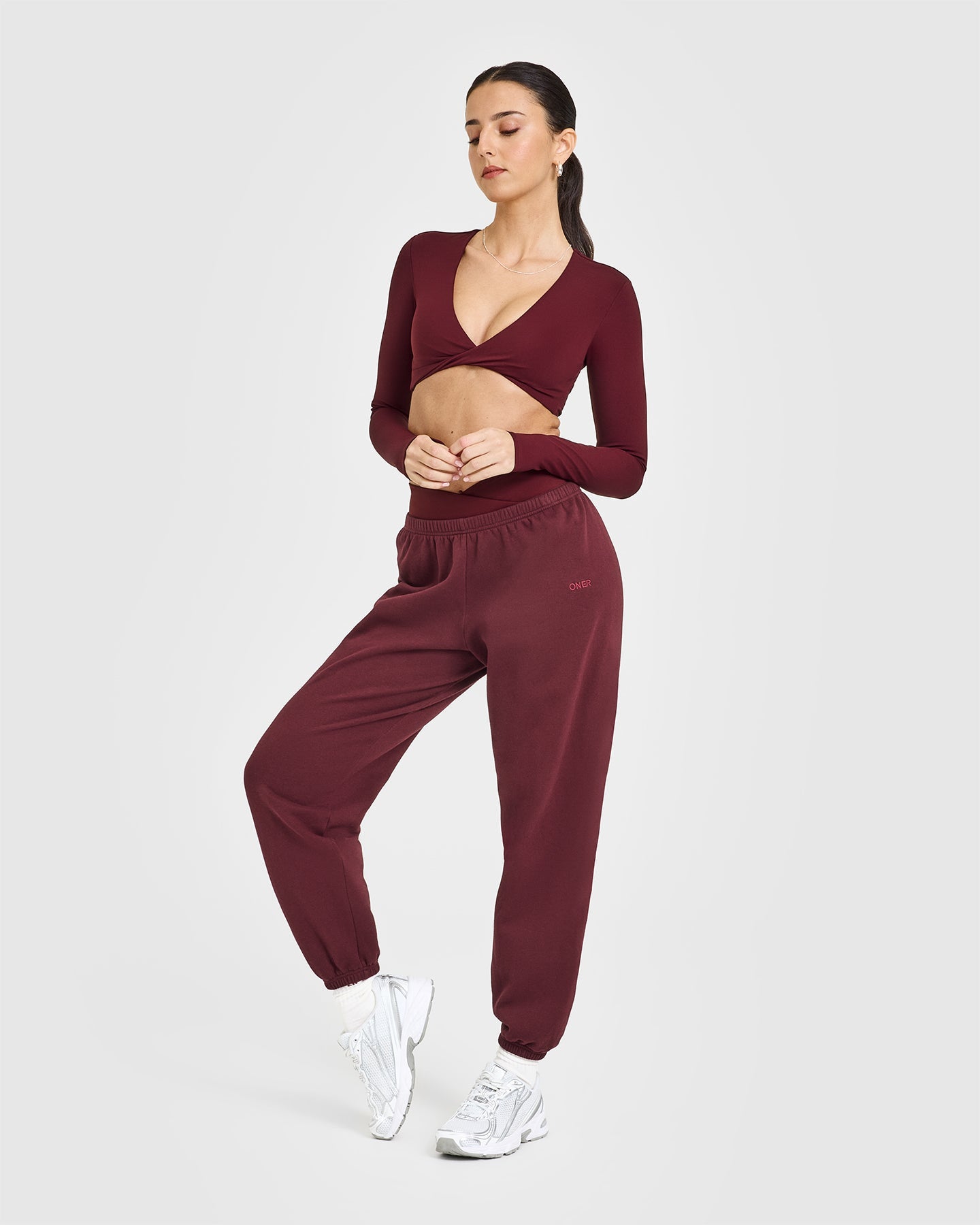 Unified Twist Front Long Sleeve Crop Top | Rosewood