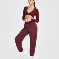 Unified Twist Front Long Sleeve Crop Top | Rosewood