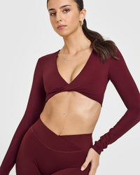 Unified Twist Front Long Sleeve Crop Top | Rosewood