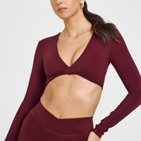 Unified Twist Front Long Sleeve Crop Top | Rosewood