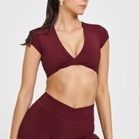 Unified Twist Front Short Sleeve Crop Top | Rosewood