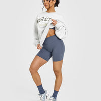 SoftMotion™ Cycling Shorts 8" with White Logo | Granite Blue