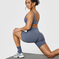 SoftMotion™ Cycling Shorts 8" with White Logo | Granite Blue