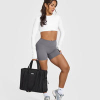 SoftMotion™ Long Sleeve Crop Top with White Logo | White