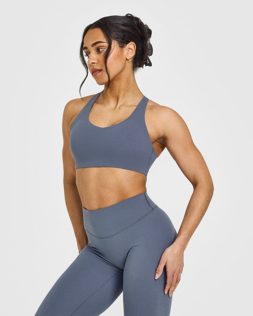 Oner Modal SoftMotion™ Sports Bra with White Logo | Granite Blue