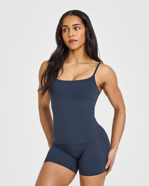 Oner Modal SoftMotion™ Strappy Vest with Built in Bra Shelf with White Logo | True Blue