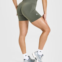 Effortless Seamless Shorts with White Logo | Dark Khaki