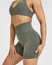 Effortless Seamless Shorts with White Logo | Dark Khaki