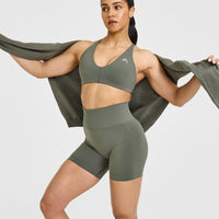 Effortless Seamless Shorts with White Logo | Dark Khaki