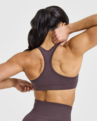 Effortless Seamless Racer Back Sports Bra with White Logo | Umber Brown