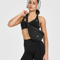 Effortless Seamless Racer Back Sports Bra with White Logo | Black