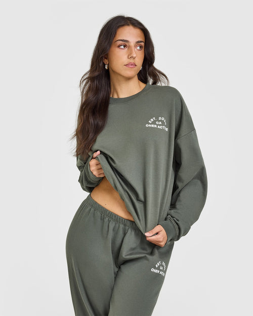 Oner Modal Lightweight Sweatshirt With Graphic | Dark Khaki