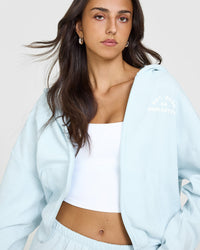 Lightweight Zip Through Hoodie with Graphic | Cloud Blue