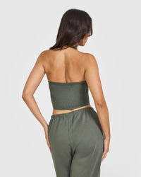 Mellow™ Rib Halter Neck Mid Vest with Built in Bra Shelf | Dark Khaki
