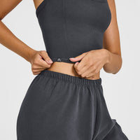 Mellow™ Rib Halter Neck Mid Vest with Built in Bra Shelf | Coal