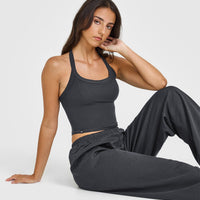 Mellow™ Rib Halter Neck Mid Vest with Built in Bra Shelf | Coal