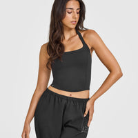 Mellowâ„¢ Rib Halter Neck Mid Vest with Built in Bra Shelf | Soft Black