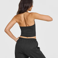 Mellowâ„¢ Rib Halter Neck Mid Vest with Built in Bra Shelf | Soft Black