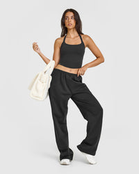 Mellowâ„¢ Rib Halter Neck Mid Vest with Built in Bra Shelf | Soft Black
