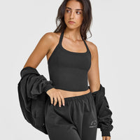 Mellowâ„¢ Rib Halter Neck Mid Vest with Built in Bra Shelf | Soft Black