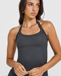 Mellowâ„¢ Rib Halter Neck Vest with Built in Bra Shelf | Coal