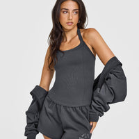 Mellowâ„¢ Rib Halter Neck Vest with Built in Bra Shelf | Coal