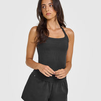 Mellow™ Rib Halter Neck Vest with Built in Bra Shelf | Soft Black