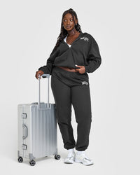 Lightweight Zip Through Hoodie With Athletic Graphic | Soft Black