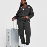 Lightweight Zip Through Hoodie With Athletic Graphic | Soft Black