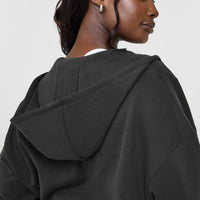 Lightweight Zip Through Hoodie With Athletic Graphic | Soft Black