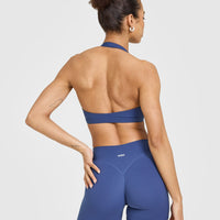 EasyLift™ Halter Bralette with White Logo | Shadow Blue