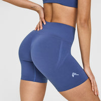 Effortless Seamless Shorts with White Logo | Shadow Blue