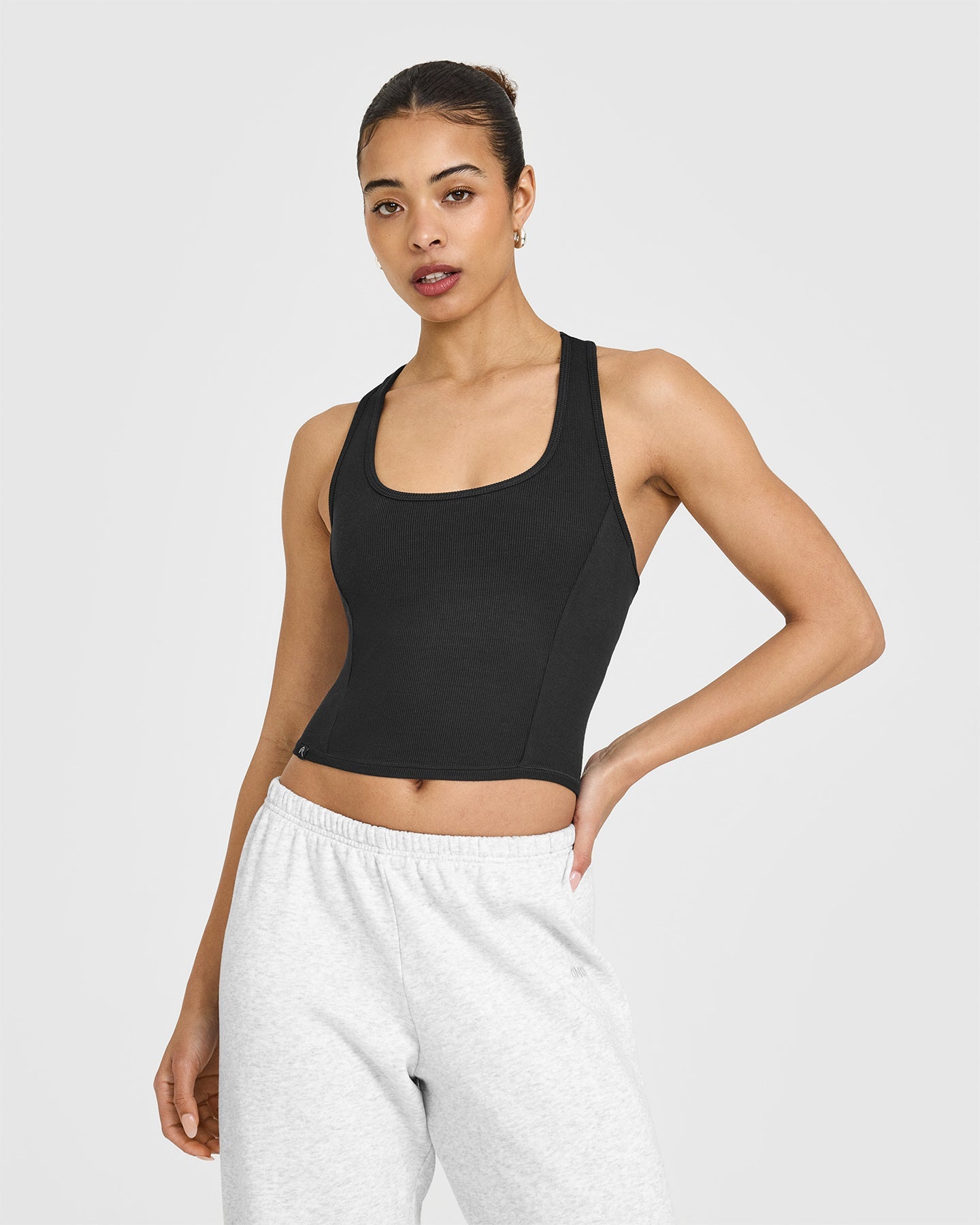 Mellowâ„¢ Rib Square Neck Mid Vest with Built in Bra Shelf | Soft Black