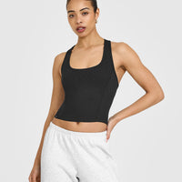 Mellowâ„¢ Rib Square Neck Mid Vest with Built in Bra Shelf | Soft Black