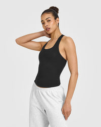 Mellowâ„¢ Rib Scoop Neck Vest with Built in Bra Shelf | Soft Black