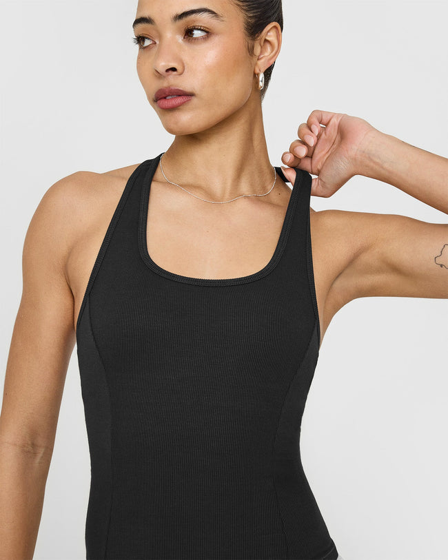 Mellowâ„¢ Rib Scoop Neck Vest with Built in Bra Shelf | Soft Black