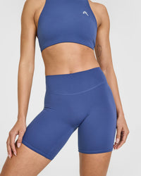 SoftMotion™ Cycling Shorts 8" with White Logo | Shadow Blue