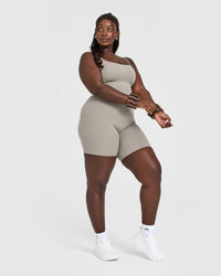 SoftMotion™ Strappy Mid Vest with Built in Bra Shelf with White Logo | Warm Sand