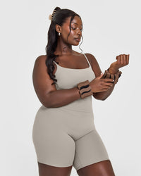 SoftMotion™ Strappy Mid Vest with Built in Bra Shelf with White Logo | Warm Sand